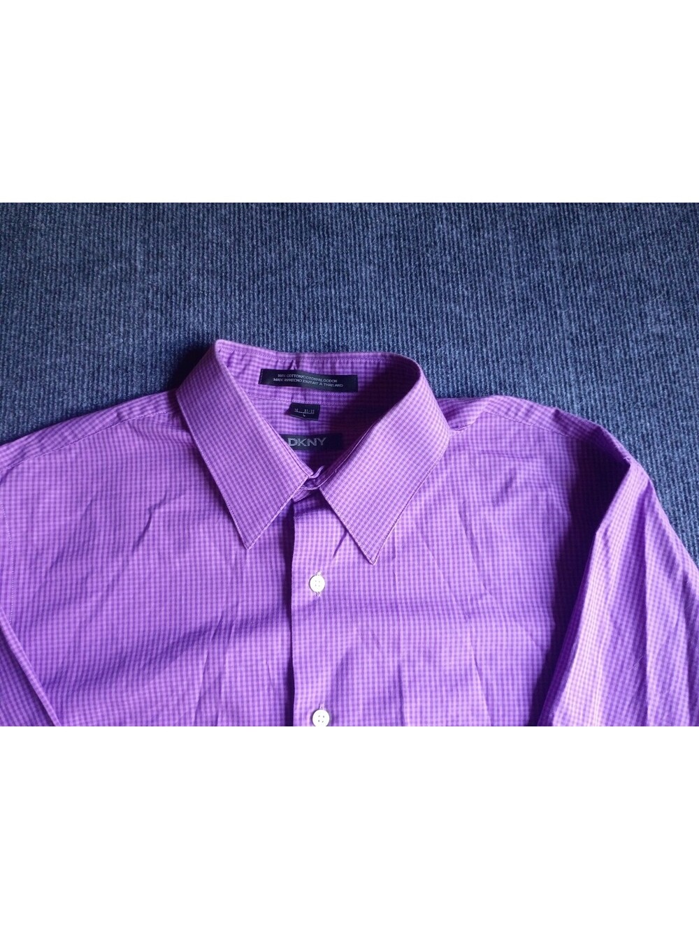 DKNY Men's Purple Gingham Cotton Dress Shirt Size Large